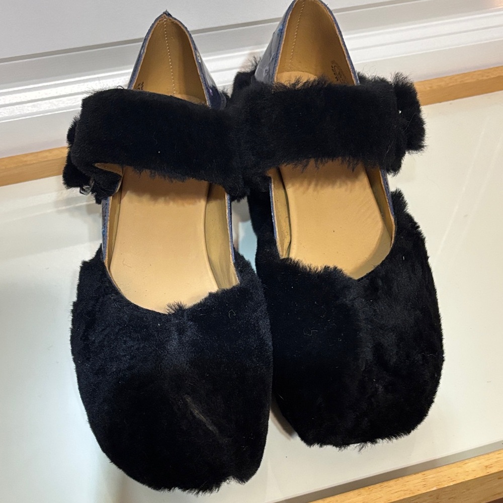 John Fluevog Floral Patent Shearling Prepare Leader platform heels Like New